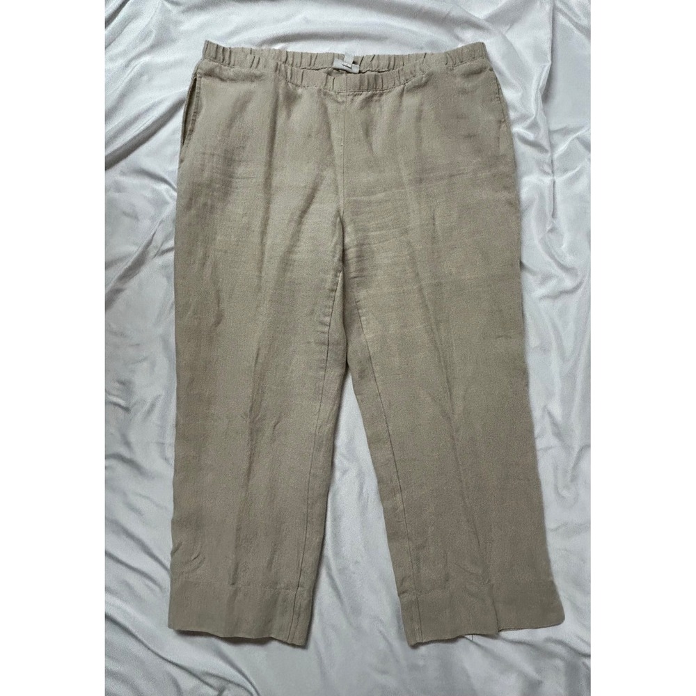 J. Jill Love Linen Tan Beige Pull On Elastic Waist Straight Leg Baggy Pants L